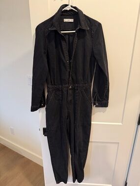 Mango Washed Black Denim Collared Jacket